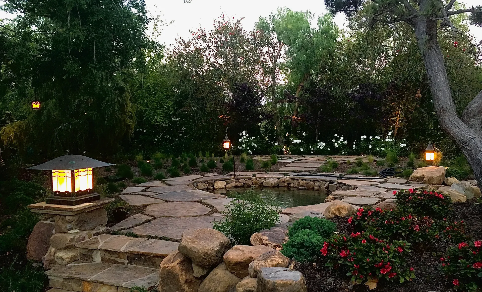 Garden landscape with water feature