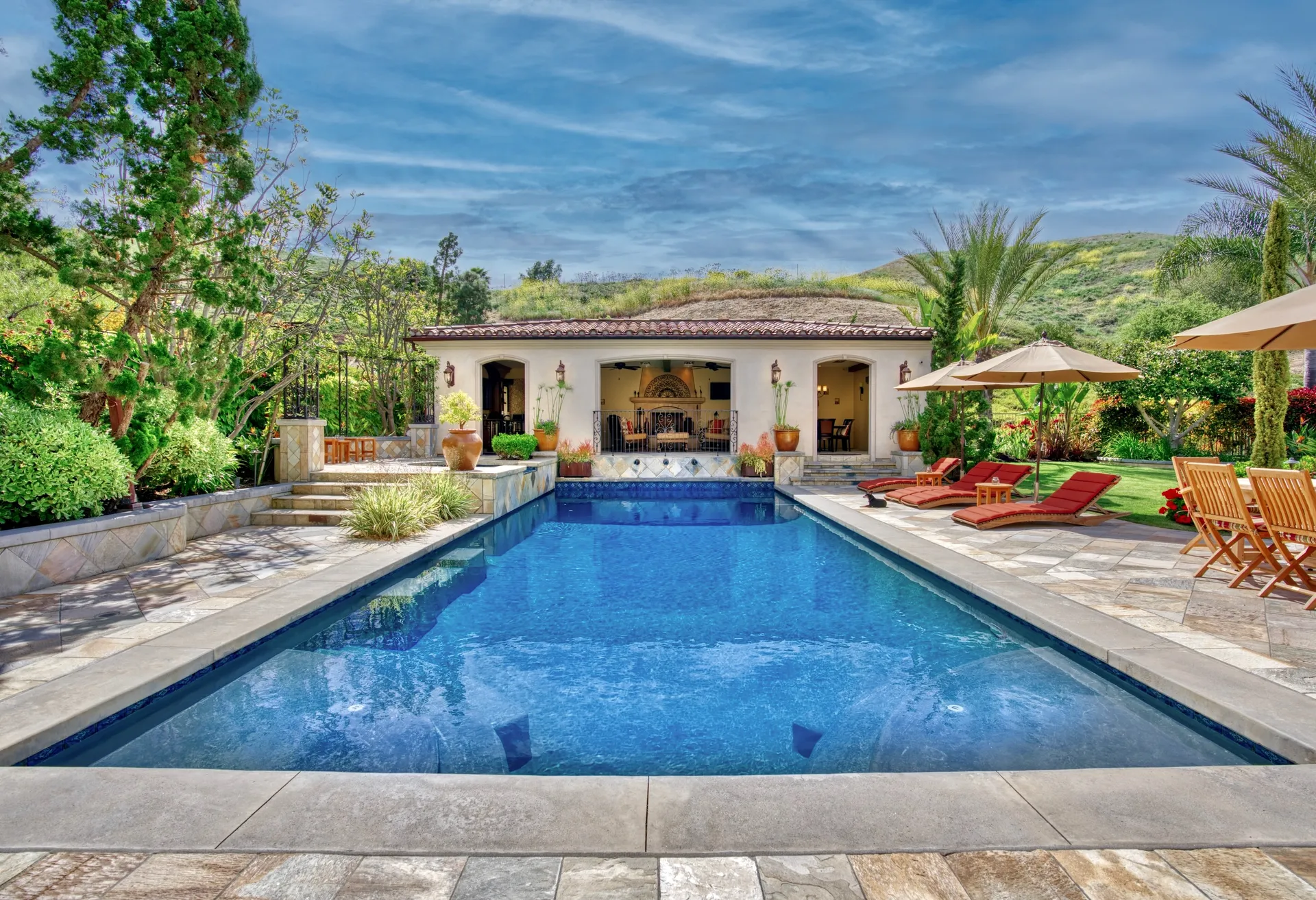 Coastal Contemporary outdoor living space overview